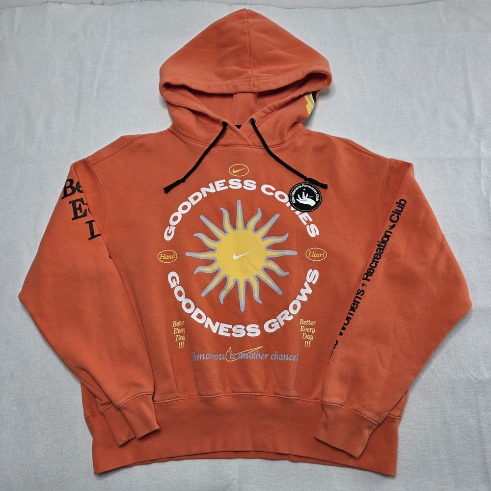Recreation Club Nike Women's Size M Orange Hoodie, Pullover. Sun Graphic WPatch